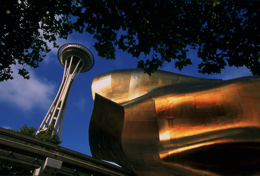 Space Needle as seen from under the monorail at MoPop